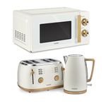 VonShef Microwave Kettle Toaster Set – Scandi Kitchen Set, 1.7L Nordic Rapid Boil Kettle, Wide Slot Toaster 4 Slice with 6 Browning Controls, and 20L Microwave with 6 Power Levels – Fika Range, Cream