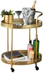 spot on dealz® Drinks Trolley Gold Kitchen serving cart with Two Glass Shelves Mini Bar Drinks Table With Wheels