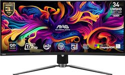 MSI MAG341CQP QD-OLED, 34 Curved Gaming Monitor, 3440 x 1440 (UWQHD), OLED 0.03ms Response time, 175Hz, True Black HDR 400, HDMI, DP Port, USB Type C, Tilt, Height