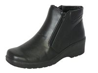 Cushion Walk Women's Black Low Wedge Ankle Boots with Double Zip Fastening & Non-Slip Sole - Sizes 3-8 (7 UK 41 EU)