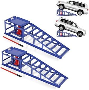 GarveeTech Hydraulic Car Ramps 2-Pack, 11000Lbs Low Profile Portable Car Lift Ramp for Oil Change & Garage Repair, Heavy Duty Steel Ramps for Trucks/Low Cars (Blue)