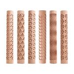 6Pcs Clay Modeling Pattern Rollers, Large Texture Rollers for Clay Wooden Handle Pottery Tools Snowflakes Stars Wood Wave Pattern Clay Rolling Pottery Ceramic Carved Tools for DIY Handcrafts