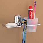 Plantex Platinum Stainless Steel 304 Grade Cute 2in1 Soap Dish with Tumbler Holder/Soap Stand/Tooth Brush Holder/Bathroom Accessories(Chrome) - Pack of 1