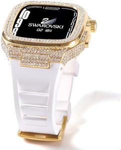 VeveXiao Rugged Case with Band Compatible with Apple Watch bands 45mm 44mm Metal Protective Cover Case with Silicone Strap Shockproof Bumper for iWatch Series 9 8 7 6 5 4 SE Womens Strap,Gold white