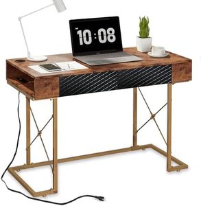FIORIOM Computer Desk, 42 Inch, Brown
