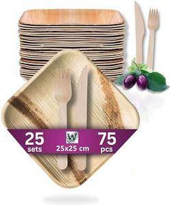 Waipur Assiette Feuille de Palmier avec Couverts - 25 Grandes Assiettes, Couteaux et Fourchettes - Vaisselle Jetable Biodegradable de Qualité Supérieure - Assiette Bambou similaire