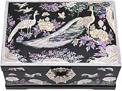 MADDesign Mother of Pearl Jewelry Box Ring Mirror Lid Two Level Peacock Black (Black)