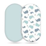 Stretchy Ultra Soft Fitted Bassinet Sheet Set 2 Pack, Universal Fit for Bassinets Baby Cradle Moses Basket Oval Rectangle Pad/Mattress, Lovely Whale Bassinet Sheets