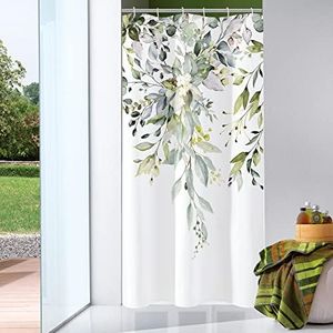 Gibelle Small Stall Shower Curtain 36 x 72, Narrow Half Sage Green Floral Fabric Shower Curtain, Watercolor Plant Eucalyptus Leaves Bathroom Curtains Shower Set with Hooks