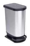 Rotho Paso waste bin 50l for waste separation with lid and pedal, plastic (PP) BPA-free, silver metallic, 50l (44.0 x 29.0 x 67.0 cm)