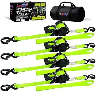 Retractable Ratchet Straps (4-Pack) - Heavy Duty Auto Slow Retraction Tie Down Straps - 1 Inch x 13 Feet (1,800lb Break Strength) for Truck, Cargo Trailer, Motorcycle, ATV, UTV - Green