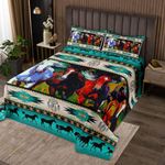 Aztec Bedspread African Tribal Horse Printed Quilted,Farm Animals Coverlet Set Ethnic Tribe Arrow Dream Catcher Quilt Set Twin,Southwest Native Exotic Nordic Style Room Decor