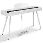 LALAHO 88 Key Keyboard Piano Weighted Action Electronic Keyboard Piano, Digital Piano with 3-Pedal Unit, Removable Music Stand, Stereo Headphones, Compact Design and MIDI Connection(White)