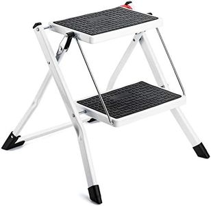 ACSTEP Folding Step Stool 2 Step Ladder Heavy Duty Metal stepping Stools for Adults Kids with Anti-Slip Wide Pedal Lightweight Portable Collapsible Small Stool Kitchen Folding Mini Ladder 330Ibs White