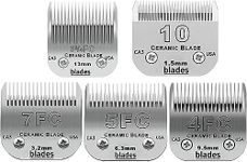 Size 10/7FC/5FC/4FC/3FC Detachable Pet Dog Grooming Clipper Ceramic Blades Set,Compatible with Andis,Oster A5,Wahl KM Series Clippers,Cut Length 1/8"(3.2mm) to 1/2"(13mm),4 Pack