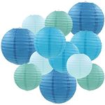 Famolay Blue Paper Lanterns 12 Pcs Assorted size of 6" 8" 10" 12" Chinese Round Paper Hanging Decorations Lanterns Lamps for Home Decorations, Parties, and Weddings