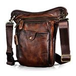 Le'aokuu Mens Genuine Leather Motorcycle Waist Pack Messenger Shoulder Drop Leg Bag 211-5 (211-5 A2 Red-Brown)…