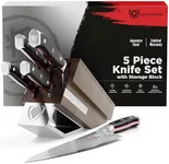 Dalstrong Knife Block Set-5pc-Shogun Series ELITE-High-Carbon Japanese Steel-Black G10 Handles-Acacia Wood- Damascus-Kitchen Knife Set with Block-Professional Cutlery Set-Men's Valentines Gift