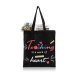 Teacher Gifts,Teacher Bag Best Teacher Gifts for Women,Canvas Large Tote Teacher Appreciation Gift Funny Graduation Gifts (black)