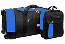 Luggage & Bags Travel Foldable Holdall Luggage Bag with Plastic Wheels. Use as a Lightweight Luggage Bag Suitcase or Backpack. Ideal for Travel, Sports kit & Equipment (Black & Blue), 82x32x32 cms