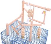 QBLEEV Bird Cage Play Stand Toy Set-Birdcage Wood Stands Hanging Chew Toys Ladder Swing Parrot Perch Play Gym Playground Accessories Activity Center for Conure, Parakeets, Budgie, Cockatiels,Lovebirds