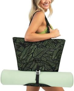 Explore Land Yoga Bags for Women with Large Pocket Pilates Tote Bag for Gym Beach Workout,Fits Water Bottles and All Size Mats(Black)