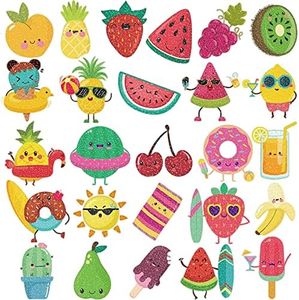 120 pcs Glitter Temporary Tattoos for Kids, Summer Cartoon Fruit Waterproof Fake Tattoos Watermelon Strawberry Pineapple Tattoos Sticker for Boys Girls Birthday Party Favors