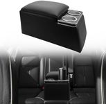 TENGBASE Black Universal Truck Seat Organizer with Cup Holders, Armrest, and Padded Top Lid - Ideal for Business and Storage