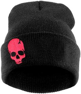 LOKIDVE Men Women Winter Embroideried Cuff Beanie Hat Knit Skull Cap-Skull Red
