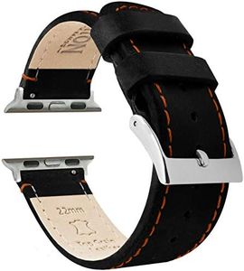 BARTON WATCH BANDS - Black Leather & Orange Stitching Top Grain Leather Watch Bands Compatible with Apple Watch Models - 1, 2, 3, 4, 5, 6, 7, 8, 9, 10, SE, Ultra & Ultra 2 - (38mm/40mm/41mm)