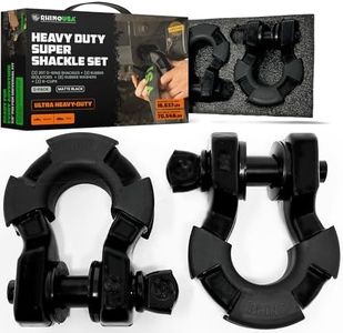 Rhino USA Super D Ring Shackles (2-Pack) - 70,548lb Break Strength – Heavy Duty 3/4" Clevis Shackle with 7/8 Pin for Towing & Off-Road Use - Pairs with Tow Strap for Vehicle Recovery (Matte Black)