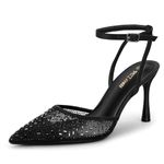 PIZZ ANNU Black High Heels for Women Sexy Diamante Stiletto Heels Pointed Toe Evening Party Stripper High Heels Size 8 Black Diamante