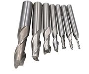 Wokesi Pack of 7Pcs,2 3 4 6 8 10 12mm Blade Diameter,High Speed Steel,Double Flute,Square Nose End Mill Cutter CNC Router Bits for Aluminum ABS Acrylic PVC(2+3+4+6+8+10+12mm 2Flute HSS)