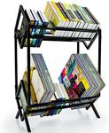 SAYONEYES Matte Black Vinyl Record Storage - Two Tier Metal Record Holder 160-200 LP – Retro Style Vinyl Display Rack Quick Assembly - Organizer for Albums, Books, Magazine, Files