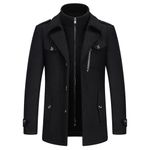 KUDORO Mens Winter Trench Coat Slim Fit Short Wool Coat Jacket Warm Padded Casual Business Overcoat Jacket Thick Peacoat With Removable Collar