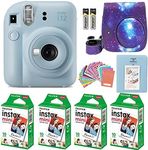 Fujifilm Instax Mini 12 Instant Camera Pastel Blue with Film Value Pack (40 Sheets) + Accessories Including Galaxy Carrying Case Strap, Photo Album, Stickers (Pastel Blue), Compact