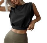 ARRIVE GUIDE Crop Top Athletic Shirts for Women Cute Sleeveless Yoga Tops Running Gym Workout Shirts, Black, Small