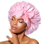 BONNET QUEEN Silk Bonnet Satin Bonnet Hair Bonnet for Sleeping Adjustable Bonnet Tie Bonnets Night Cap Sleep Cap Hair Wrap for Women Curly Hair,Pink