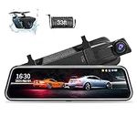10'' Full HD Touch Screen Rear View Mirror Dash Cam - Front and Rear Camera With Loop Recording, G-Sensor, Parking Monitor, 170° Wide Angle