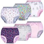 BIG ELEPHANT Baby Girls 6 Pack Potty Training Underwear, Padded Absorbent Floral Training Pants for Toddler, 3T