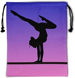 Cute Girl Grip Bag Grip Bags for Gymnasts Girl Gymnastic Bag Gym Pouch Bag String Bag Adjustable Water Resistant, Purple Pink Gymnastic, 9.25" x 12", Classic