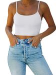 REORIA Women's Summer Basic Sleeveless Adjustable Spaghetti Strap Cami Camisole Fitted Seamless Yoga Cropped Tank Cute Crop Tops for Teen Girls White Small