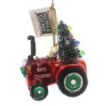 Noble Gems Red Tractor Glass Christmas Tree Ornament NB0884 New