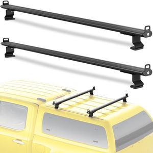 FengYu 57" Universal Roof Ladder Rack for Van & Pickup Truck Cap & Topper, Roof Rack, Heavy Duty Aluminum (Drilling Required) 2 Bar Ladder Roof Van Rack Truck Rack Adjustable Black Accessories