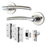 EAI Internal Door Handle Latch Set Duo Finish | 1 Pair Satin Nickel and Polished Chrome Lever on Rose Round | Latch (64mm), Hinges (76mm)