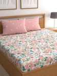 LOOMLYFE Microfiber Soft Cotton Bedsheet for Double Bed, Size 90x100 inches with 2 Large Size Pillow Covers Without Joint - PinkFlowers