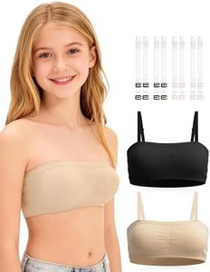 iMuchic 2 Pack Girl Clear Straps Bandeau Bra, Seamless Girls Nude Multifunction Bras Strapless Cropped Sports Bralette Crop Top