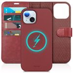 TUCCH Case for iPhone 15 5G 2023, PU Leather Wallet Case [Magnetic Detachable Shockproof Case] [Wireless Charge] [4 Card Slots] [Kickstand] Flip Removable Cover Compatible with iPhone 15, Dark Red