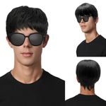 TSHAOUN Mens Short Wig Black Layered Natural Synthetic Cosplay Hair Wig, 70s 80s Disco Short Straight Fluffy Costume Wigs, Handsome Men's Daily Costume Rocking Dude Wig Punk Metal Rocker Wigs (Black)