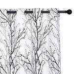 NICETOWN Bedroom Window Curtains 72 inches Length, Eyelet Top Home Decorative Room Darkening Branch Curtains Vertical Drapes for Living Room, Black/Grey, 52" Wide, Set of 2